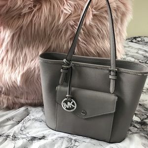 Michael Kors grey and silver tote bag purse